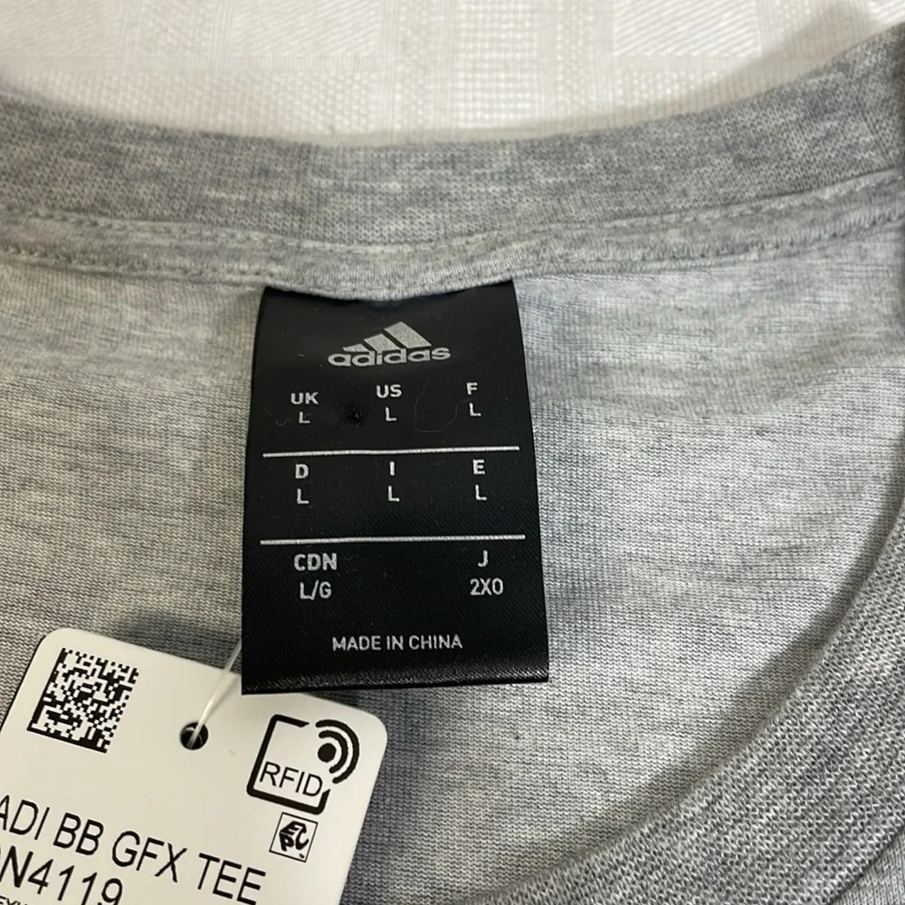 NWT! Adidas Climalite Basketball Gray Black Spellout T-Shirt Large Short Sleeves